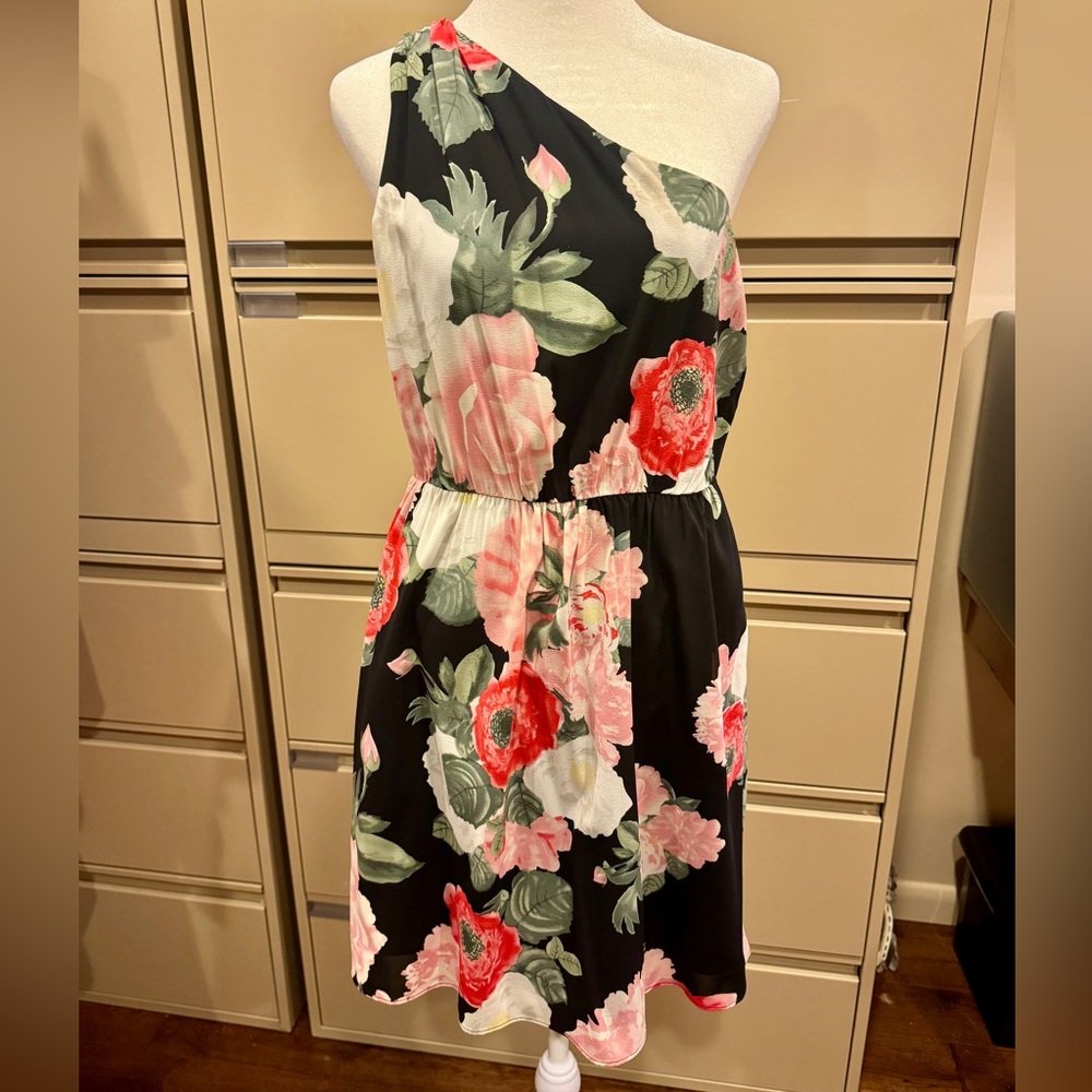 Alice & Olivia - One Shoulder Floral Silk Chiffon Dress - Size S